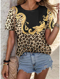 Leopard Print Plus Size Women's 3D Round Neck T-shirt