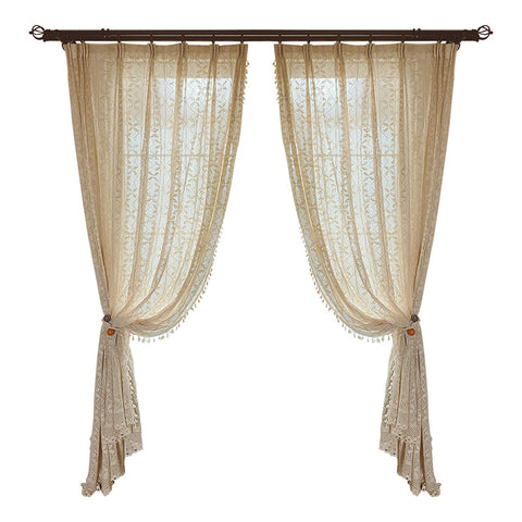 Cotton Linen Crochet Hollow Living Room Curtains