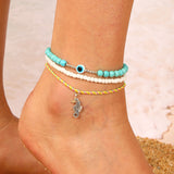 Bohemian Vacation Style Colorful Random Soft Pottery Turquoise Turtle Anklet