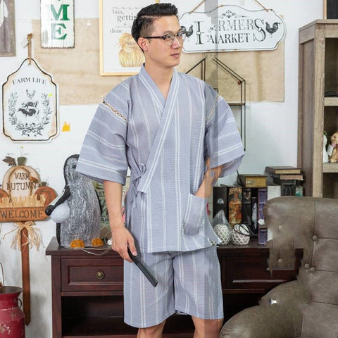 Japanese Men's Home Summer Japanese Jacquard Bathrobe