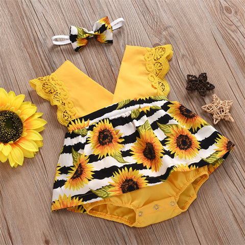 Summer Baby Girl Triangle Romper, Lace Wrapper For Newborn Baby, Sunflower Baby One-piece Romper