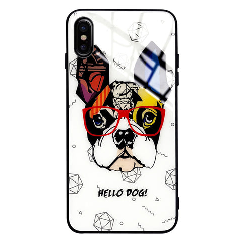 Compatible Cartoon Cute Bulldog Glass Phone Case