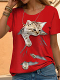 Casual Loose Cat Printing Short-sleeved Shirt