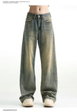 Distressed Retro Blue Jeans High Street Loose Straight Wide Leg Washed Bootcut Pants