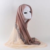 Women's Two-tone Gradient Pearl Chiffon Lace Sequined Scarf