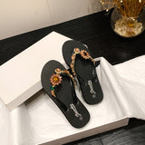 Summer New SUNFLOWER Outer Wear Flat High-grade Diamond-embedded Beach Slippers