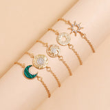 Hollow Out Octagonal Moon Gold Bracelet For Women, 5-piece Set