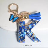 New Resin Blue Stone Letter Butterfly Tassel Letter Key Chain