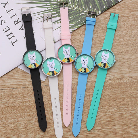 Women's White Cat Silicone Watch