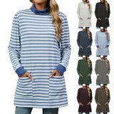 Sweat-shirt long imprimé rayé à la mode avec poche ample à manches longues T-shirt haut pour femmes