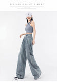 Fashionable Pleated Design Loose All-matching Straight Wide Leg Jeans For Women