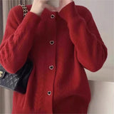 Autumn And Winter Solid Color Soft Glutinous Korean Round Neck Sweater Coat