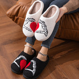 Funny Halloween Love Skull-hand Slippers Home Non-slip Soft Bottom Cotton Floor Bedroom Slippers Winter Warm House Shoes For Women Men