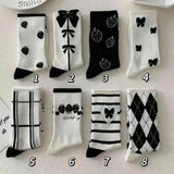 Black Strawberry Socks Women's Mid Tube Stockings Japanese Butterfly Student All-match Deodorant Long Socks