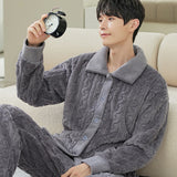 Pajamas Men's Jacquard Flannel Loose Fleece-lined Warm Loungewear