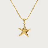 Brass Plated 18K Gold Color Retaining Starfish Necklace Ring Earrings