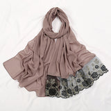 Flower Lace Pearl Chiffon Scarf