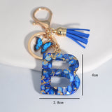 New Resin Blue Stone Letter Butterfly Tassel Letter Key Chain