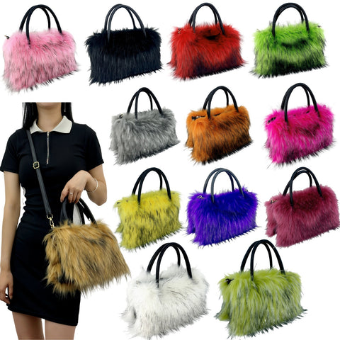 European And American Square Plush Bag Artificial Fur Raccoon Fur Portable Large Capacity Totes