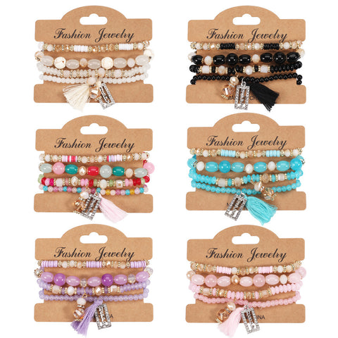 Bohemian Tassel Crystal Pendant Multi-layer Vintage Bead Bracelet