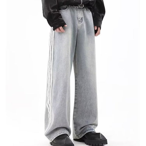 Men's Japanese Style Striped Jeans Loose Trousers