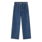 Loose Half Elastic Waist Straight Jeans