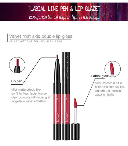 Pudaier Matte Lip Gloss Lip Liner 2 in1 Maquiagem Profissional Completa Agate Red Lip Tint Plumper Tattoo Makeup liquid Lipstick