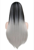 Wig 68cm long ladies straight hair black gray gradient color synthetic high temperature silk wig