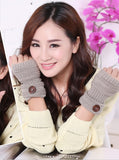 Button short wool crochet mittens knitted ladies warm gloves