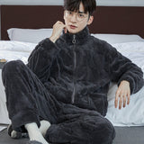 Pajamas Men's Jacquard Flannel Loose Fleece-lined Warm Loungewear