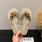 Summer New SUNFLOWER Outer Wear Flat High-grade Diamond-embedded Beach Slippers