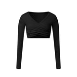 Tight Long Sleeve Cross Layered Sports Long Sleeve Brushed Top