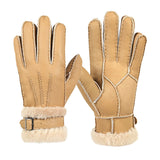 Men's Real Sheepskin Fur One-piece Thickened Split Finger Gloves