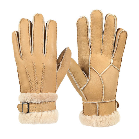 Men's Real Sheepskin Fur One-piece Thickened Split Finger Gloves