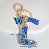 New Resin Blue Stone Letter Butterfly Tassel Letter Key Chain