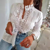 Women's White Lace Floral Long Sleeve Shirt