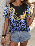 Leopard Print Plus Size Women's 3D Round Neck T-shirt