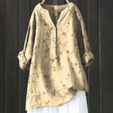 Long Sleeve Chinese Style Slub Linen Comfort Printing All-matching Shirt