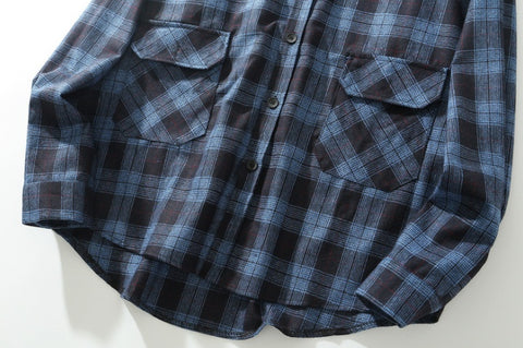 Plaid shirt tide loose large size long sleeves