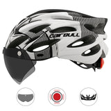 Road mountain bike riding helmet with lens and brim taillight