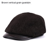 Men's Sheepskin Peaked Cap Beret Vintage Newsboy Painter Octagonal Leather Hat British