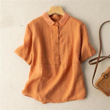 Solid Color Short Sleeve Pullover Linen Shirt