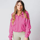 Loose Zip Polo Collar Top Leisure