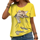 Casual Loose Cat Printing Short-sleeved Shirt