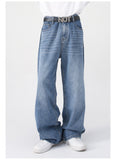 Loose Half Elastic Waist Straight Jeans