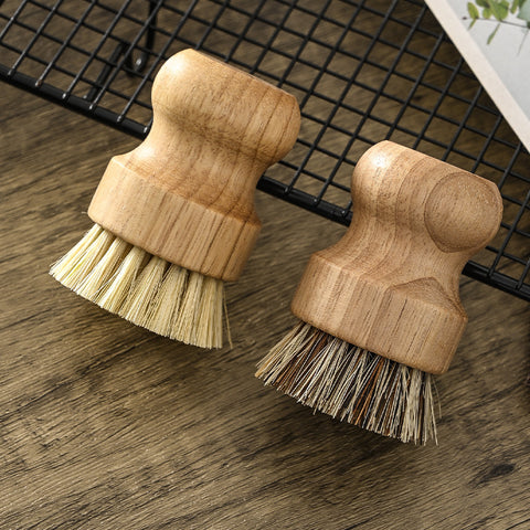 Kitchen Gadget Natural Wooden Brush Sisal Household Kitchen Short Handle Coconut Palm Cleaning Decontamination Brush