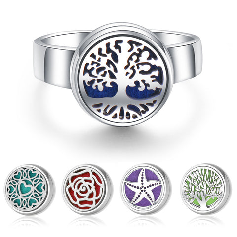 Hollow Adjustable Tree Of Life Titanium Steel Aromatherapy Diffuser Ring