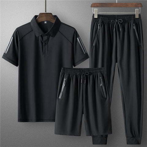 Men's Summer Seamless Ice Silk Sports Casual Suit