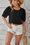 Spring And Summer New Jacquard Fur Ball Short Sleeve Square Collar Top