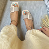 Simple One-line Outer Wear Color Matching Soft Bottom Beach Slippers Women